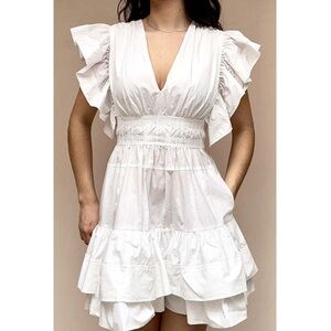 Ramy Brook Elegant White Ruffle Dress